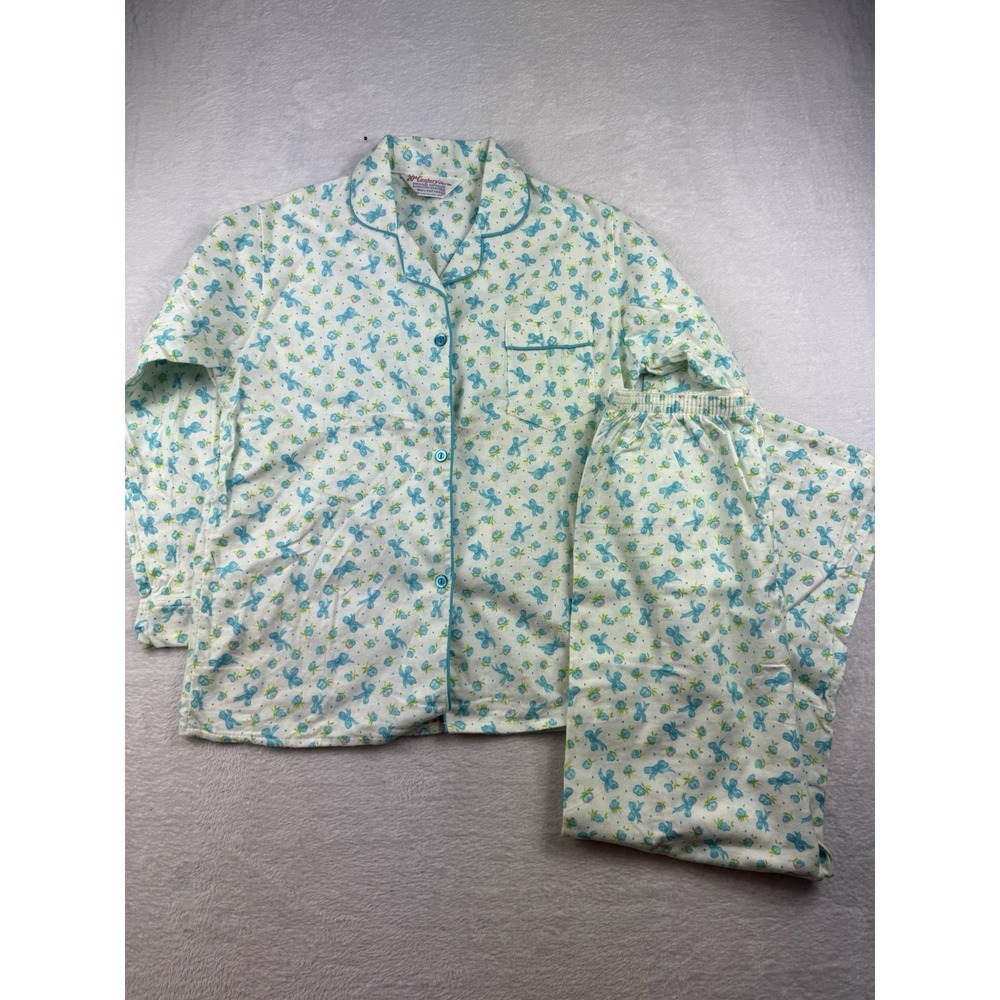 Women's Floral Coquette Cottage Pajama Flannel 100% Cotton Night Sz M Soft Girl